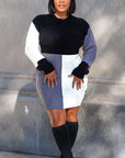 Model is wearing Color Block Knit Sweater Dress She's Elegant