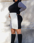 Model is wearing Color Block Knit Sweater Dress She's Elegant
