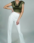 Model is wearing High Waisted Dress Pants - White She's Elegant