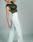 Model is wearing High Waisted Dress Pants - White She's Elegant