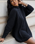 Model is wearing Long sleeve dress High Neck Knit Sweater Dress-Pull Over She's Elegant