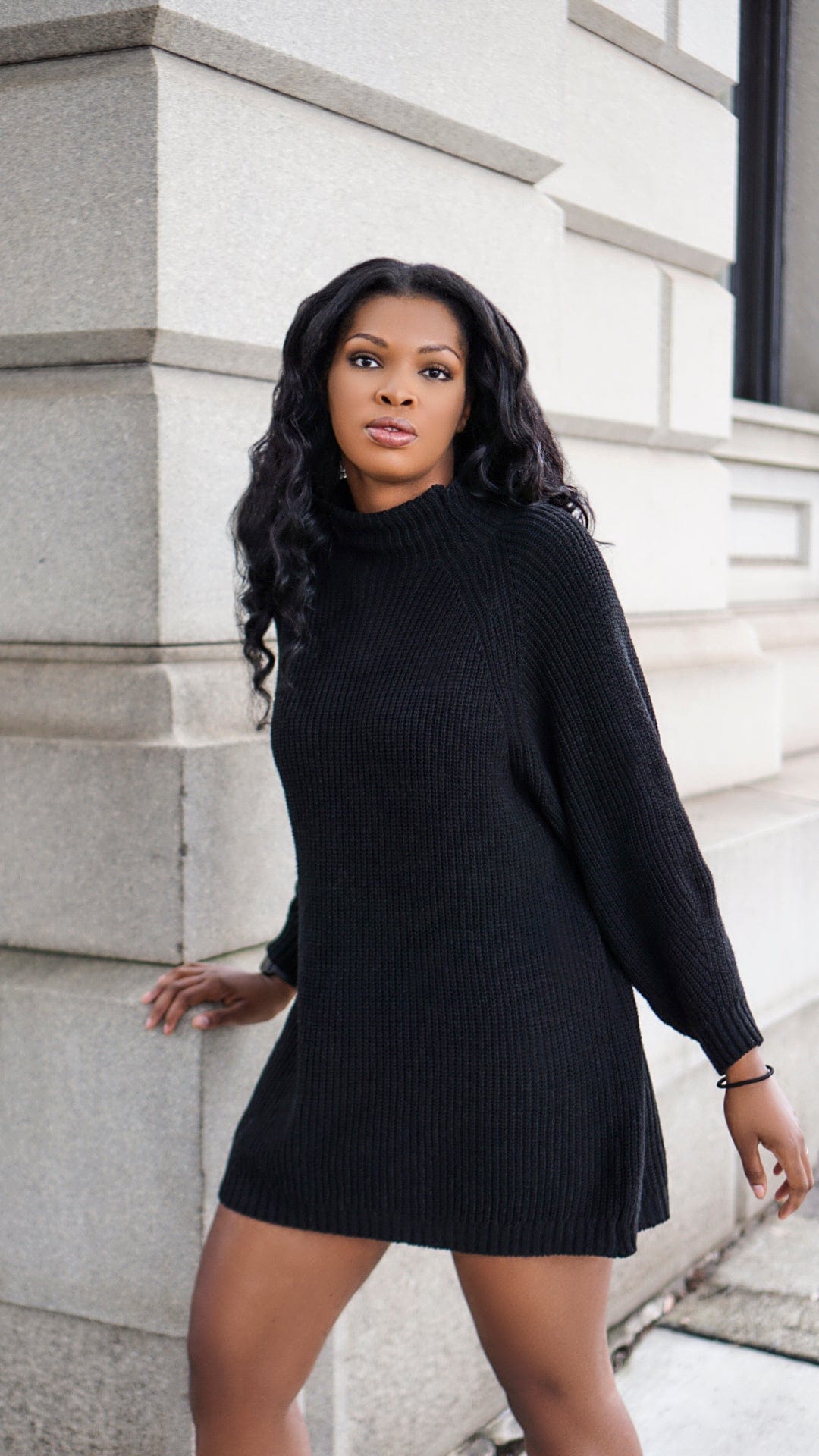 Turtle neck black Knit Sweater Dress Pull Over