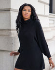 Model is wearing Long sleeve dress High Neck Knit Sweater Dress-Pull Over She's Elegant