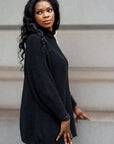 Model is wearing Long sleeve dress High Neck Knit Sweater Dress-Pull Over She's Elegant