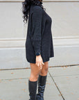Model is wearing Long sleeve dress High Neck Knit Sweater Dress-Pull Over She's Elegant