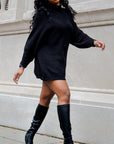 Model is wearing Long sleeve dress High Neck Knit Sweater Dress-Pull Over She's Elegant