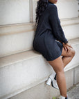 Model is wearing Long sleeve dress High Neck Knit Sweater Dress-Pull Over She's Elegant