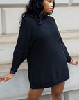 Model is wearing Long sleeve dress High Neck Knit Sweater Dress-Pull Over She's Elegant