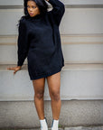 Model is wearing Long sleeve dress High Neck Knit Sweater Dress-Pull Over She's Elegant