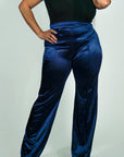 Model is wearing Navy Satin Stretchy Highwasted pants She's Elegant