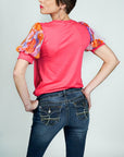 Model is wearing Pink- Floral Printed Detailed- Puff Sleeve Top She's Elegant