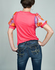 Model is wearing Pink- Floral Printed Detailed- Puff Sleeve Top She's Elegant