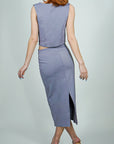 Model is wearing PONTE HIGH WAISTED PENCIL MIDI SKIRT & TOP She's Elegant