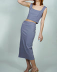 Model is wearing PONTE HIGH WAISTED PENCIL MIDI SKIRT & TOP She's Elegant