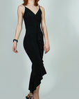 Model is wearing Ruffle Front Wrap and Hem Maxi Dress She's Elegant