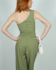 Model is wearing Sage One Shoulder Jumpsuit With Selftie Belt She's Elegant
