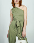 Model is wearing Sage One Shoulder Jumpsuit With Selftie Belt She's Elegant
