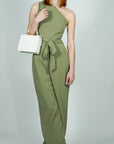 Model is wearing Sage One Shoulder Jumpsuit With Selftie Belt She's Elegant