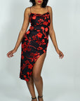 Model is wearing Sexy Mesh midi dress with Flocking Cowl Velvet floral print She's Elegant