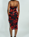 Model is wearing Sexy Mesh midi dress with Flocking Cowl Velvet floral print She's Elegant