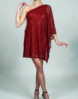 Model is wearing Sparkling One Shoulder Sequins Statement Dress She's Elegant