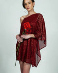 Model is wearing Sparkling One Shoulder Sequins Statement Dress She's Elegant