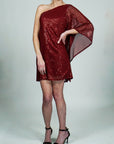 Model is wearing Sparkling One Shoulder Sequins Statement Dress She's Elegant