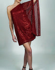 Model is wearing Sparkling One Shoulder Sequins Statement Dress She's Elegant