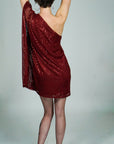Model is wearing Sparkling One Shoulder Sequins Statement Dress She's Elegant