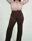 Model is wearing High waisted dress pants - Chocolate High waisted dress pants - Chocolate She's Elegant 