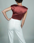 Model is wearing High Waisted Dress Pants - White She's Elegant 