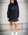 Model is wearing Long sleeve dress High Neck Knit Sweater Dress-Pull Over She's Elegant 